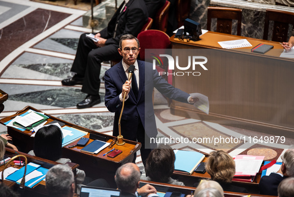 Interior Minister Bruno Retailleau is at the Assemblee Nationale, the French Parliament, on the day of Premier Michel Barnier's motion of no...