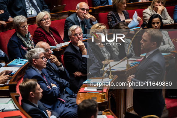 Prime Minister Michel Barnier is at the National Assembly on the day of the no-confidence vote against his government in Paris, France, on O...