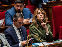 Maud Bregeon, Minister attached to the Prime Minister and Government Spokesperson, is in the French Parliament on the day of Prime Minister...