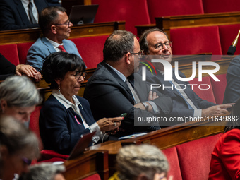 Former President of the Republic and Socialist MP Francois Hollande is at the National Assembly on the day of the no-confidence vote against...