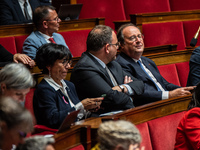 Former President of the Republic and Socialist MP Francois Hollande is at the National Assembly on the day of the no-confidence vote against...