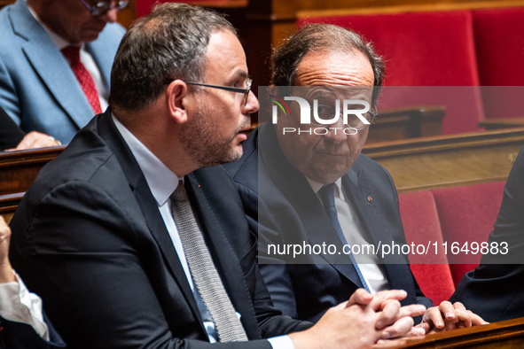 Former President of the Republic and Socialist MP Francois Hollande is at the National Assembly on the day of the no-confidence vote against...