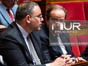 Former President of the Republic and Socialist MP Francois Hollande is at the National Assembly on the day of the no-confidence vote against...