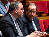 Former President of the Republic and Socialist MP Francois Hollande is at the National Assembly on the day of the no-confidence vote against...