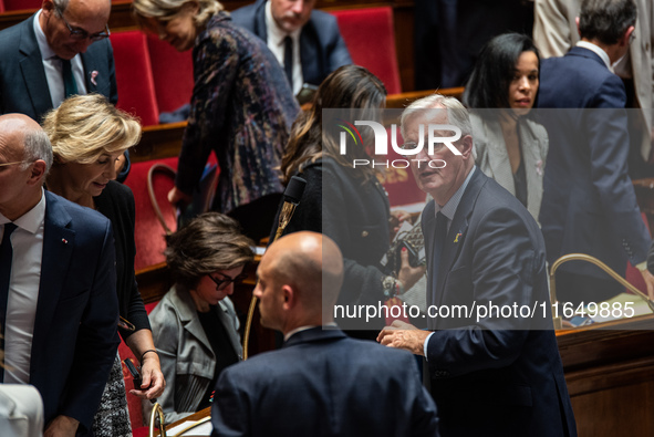 Prime Minister Michel Barnier is at the National Assembly on the day of the no-confidence vote against his government in Paris, France, on O...