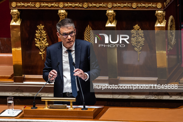 Socialist Party General Secretary Olivier Faure is at the Assemblee Nationale on the day of the motion of no-confidence against Premier Mich...