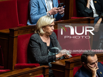 Rassemblement National leader Marine Le Pen at the National Assembly on the day of the no-confidence vote against Prime Minister Michel Barn...