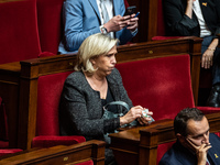 Rassemblement National leader Marine Le Pen at the National Assembly on the day of the no-confidence vote against Prime Minister Michel Barn...