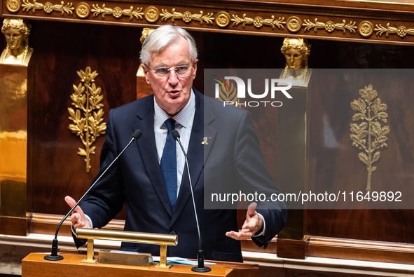 Prime Minister Michel Barnier is at the National Assembly on the day of the no-confidence vote against his government in Paris, France, on O...