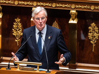 Prime Minister Michel Barnier is at the National Assembly on the day of the no-confidence vote against his government in Paris, France, on O...