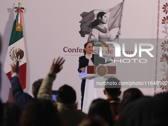 Mexico's first female president, Claudia Sheinbaum Pardo, speaks during a briefing conference, where she presents the National Security Stra...