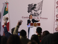 Mexico's first female president, Claudia Sheinbaum Pardo, speaks during a briefing conference, where she presents the National Security Stra...