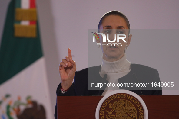 Mexico's first female president, Claudia Sheinbaum Pardo, speaks during a briefing conference, where she presents the National Security Stra...