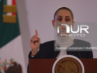 Mexico's first female president, Claudia Sheinbaum Pardo, speaks during a briefing conference, where she presents the National Security Stra...