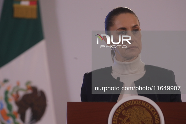 Mexico's first female president, Claudia Sheinbaum Pardo, speaks during a briefing conference, where she presents the National Security Stra...