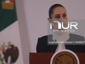 Mexico's first female president, Claudia Sheinbaum Pardo, speaks during a briefing conference, where she presents the National Security Stra...