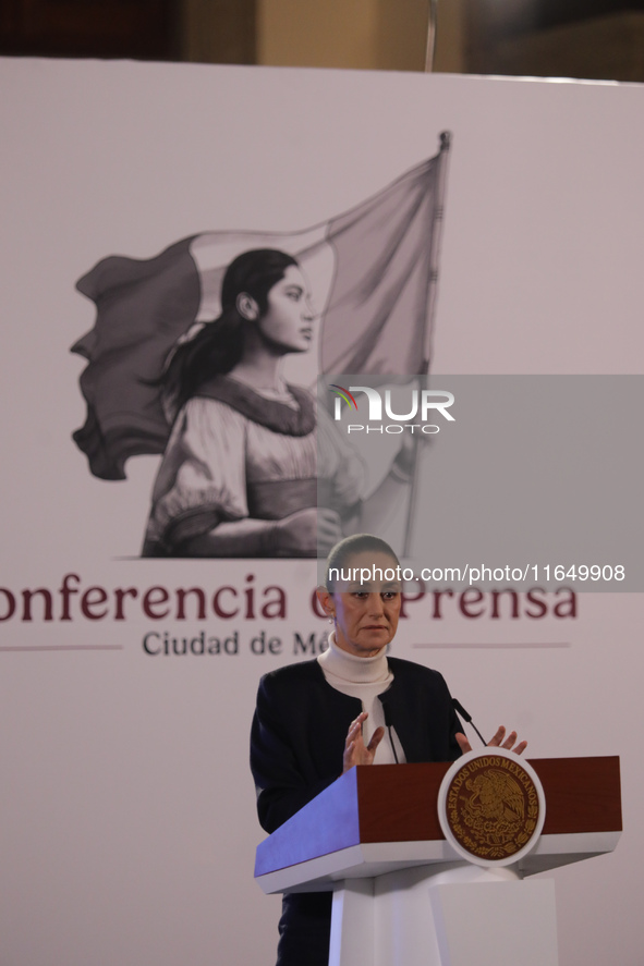 Mexico's first female president, Claudia Sheinbaum Pardo, speaks during a briefing conference, where she presents the National Security Stra...