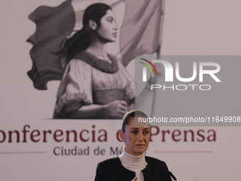 Mexico's first female president, Claudia Sheinbaum Pardo, speaks during a briefing conference, where she presents the National Security Stra...