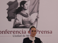 Mexico's first female president, Claudia Sheinbaum Pardo, speaks during a briefing conference, where she presents the National Security Stra...