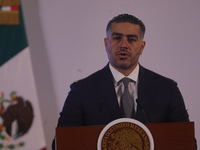 Omar Garcia Harfuch, Secretary of Security and Citizen Protection, presents the National Security Strategy during a briefing conference at t...