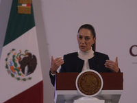 Mexico's first female president, Claudia Sheinbaum Pardo, speaks during a briefing conference, where she presents the National Security Stra...