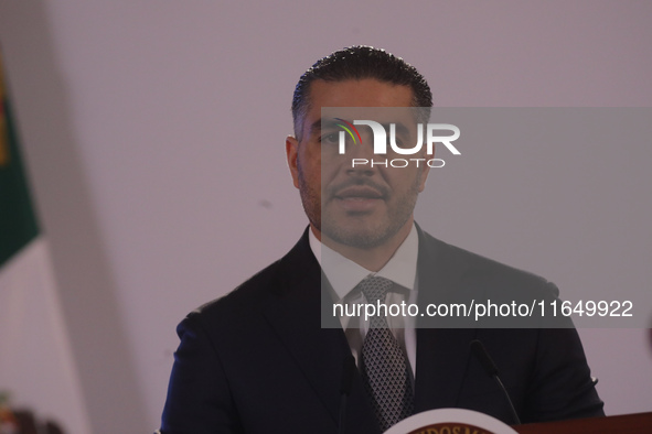 Omar Garcia Harfuch, Secretary of Security and Citizen Protection, presents the National Security Strategy during a briefing conference at t...