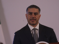 Omar Garcia Harfuch, Secretary of Security and Citizen Protection, presents the National Security Strategy during a briefing conference at t...