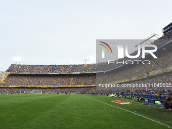 Fans of Boca Juniors cheer for their team before a Liga Profesional match between Boca Juniors and River Plate at Alberto J. Armando Stadium...