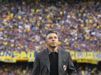 Marcelo Gallardo, manager of River Plate, quietly celebrates his team's victory in a Liga Profesional match between Boca Juniors and River P...