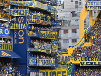 Fans of Boca Juniors cheer for their team before a Liga Profesional match between Boca Juniors and River Plate at Alberto J. Armando Stadium...