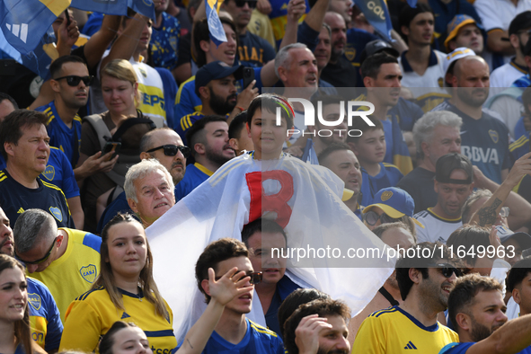 Fans of Boca Juniors cheer for their team before a Liga Profesional match between Boca Juniors and River Plate at Alberto J. Armando Stadium...