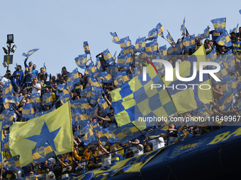 Fans of Boca Juniors cheer for their team before a Liga Profesional match between Boca Juniors and River Plate at Alberto J. Armando Stadium...