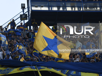 Fans of Boca Juniors cheer for their team before a Liga Profesional match between Boca Juniors and River Plate at Alberto J. Armando Stadium...