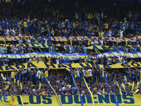 Fans of Boca Juniors cheer for their team before a Liga Profesional match between Boca Juniors and River Plate at Alberto J. Armando Stadium...