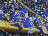 Fans of Boca Juniors cheer for their team before a Liga Profesional match between Boca Juniors and River Plate at Alberto J. Armando Stadium...