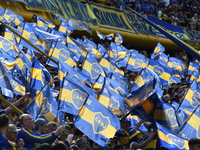 Fans of Boca Juniors cheer for their team before a Liga Profesional match between Boca Juniors and River Plate at Alberto J. Armando Stadium...