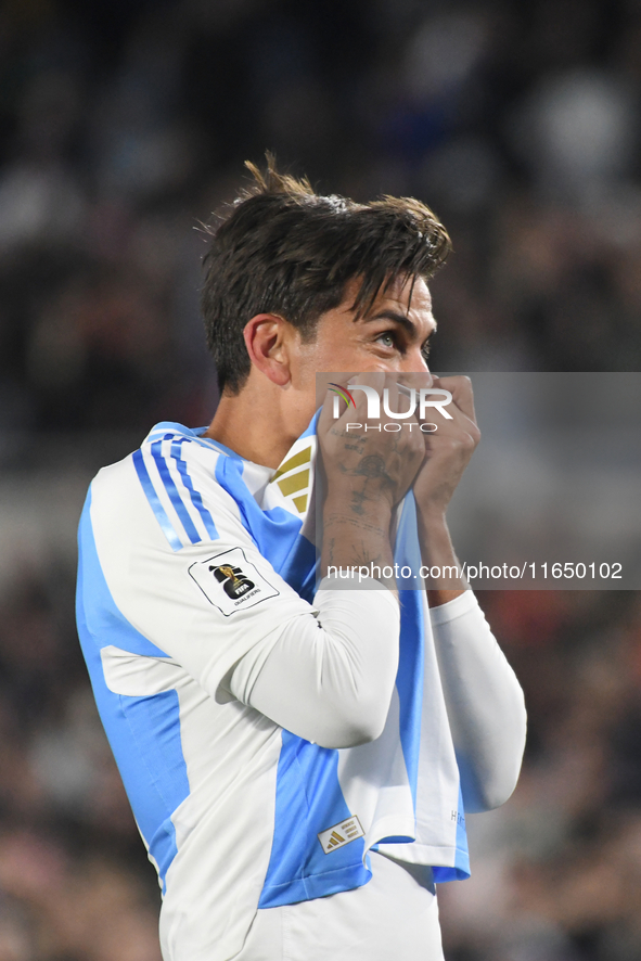 Paulo Dybala of Argentina celebrates his goal during a match between Argentina and Chile at Estadio Mas Monumental Antonio Vespucio Liberti...