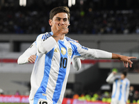 Paulo Dybala of Argentina celebrates his goal during a match between Argentina and Chile at Estadio Mas Monumental Antonio Vespucio Liberti...