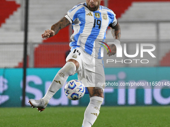 Nicolas Otamendi of Argentina participates in a match between Argentina and Chile at Estadio Mas Monumental Antonio Vespucio Liberti in Buen...