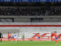 An empty stand is present due to a Conmebol ban during a match between Argentina and Chile at Estadio Mas Monumental Antonio Vespucio Libert...