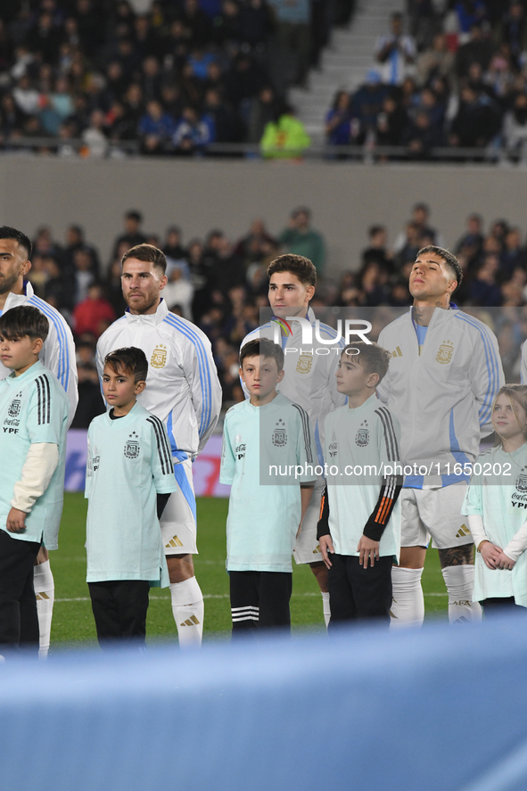 In Buenos Aires, Argentina, on September 5, Alexis Mac Allister, Julian Alvarez, and Enzo Fernandez of Argentina participate in the national...