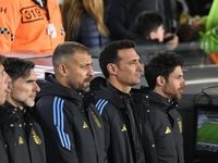 Roberto Ayala, Walter Samuel, Lionel Scaloni, and Pablo Aimar are present before a match between Argentina and Chile at Estadio Mas Monument...