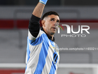 Emiliano Martinez of Argentina stands before a match between Argentina and Chile at Estadio Mas Monumental Antonio Vespucio Liberti in Bueno...