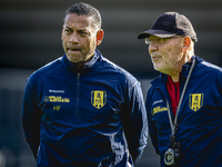 RKC trainer Henk Fraser and RKC conditional trainer Nol Hornix participate in the RKC Waalwijk training at the Mandemakers Stadium for the D...