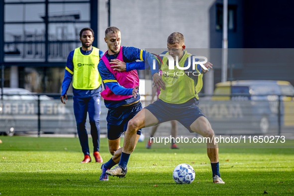 RKC player Sylvester van der Water and RKC player Dario van de Buijs train at the Mandemakers Stadium for the Dutch Eredivisie season 2024-2...