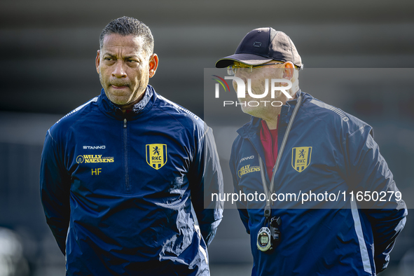 RKC trainer Henk Fraser and RKC conditional trainer Nol Hornix participate in the RKC Waalwijk training at the Mandemakers Stadium for the D...