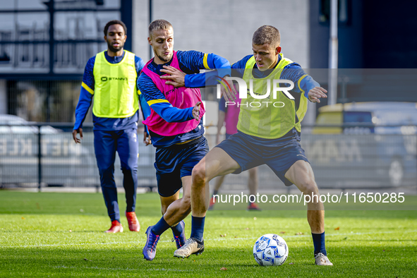 RKC player Sylvester van der Water and RKC player Dario van de Buijs train at the Mandemakers Stadium for the Dutch Eredivisie season 2024-2...