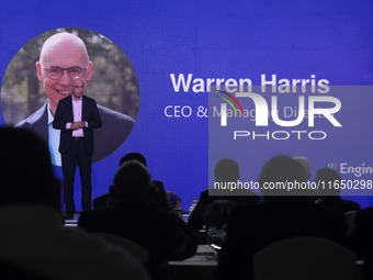 Warren Harris, CEO and MD of Tata Technologies, speaks during a press conference about a joint venture between Tata Technologies and BMW Gro...