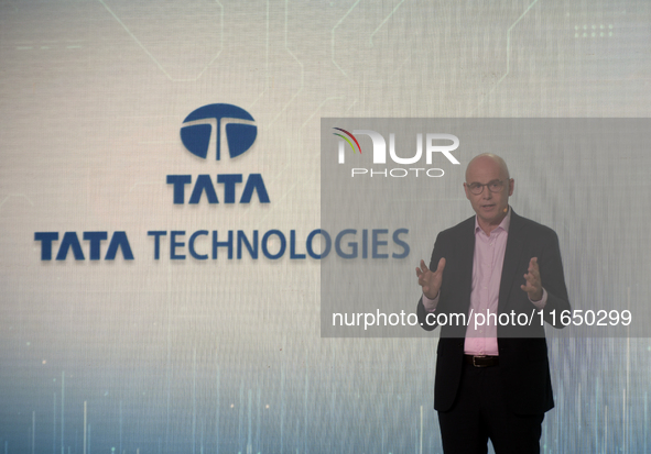 Warren Harris, CEO and MD of Tata Technologies, speaks during a press conference about a joint venture between Tata Technologies and BMW Gro...