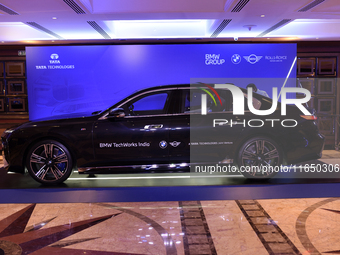 A BMW i7 electric car is seen during a press conference of a joint venture between Tata Technologies and BMW Group in Mumbai, India, on Octo...